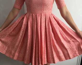 dusky pink floral lace up detail tea dress
