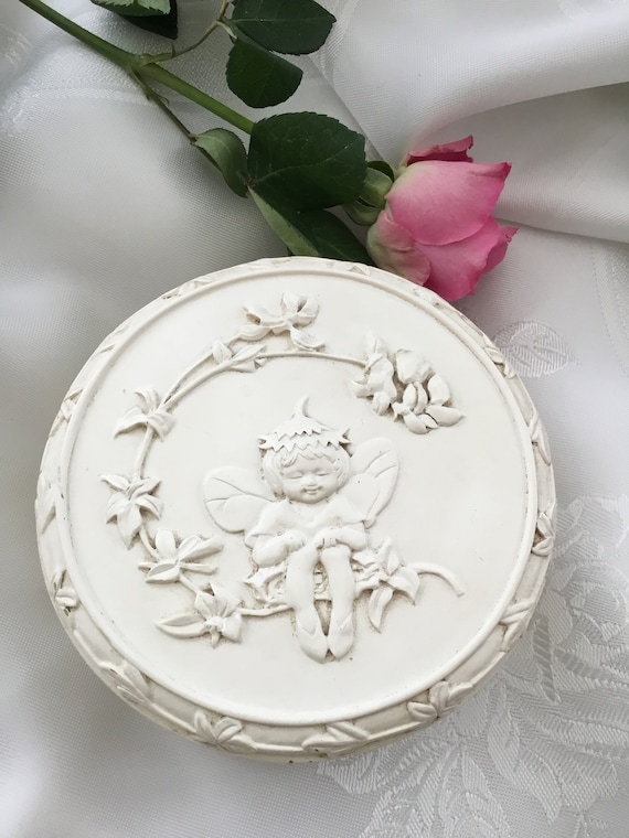 Fairy Trinket Box -Flowers & Fairy - Round