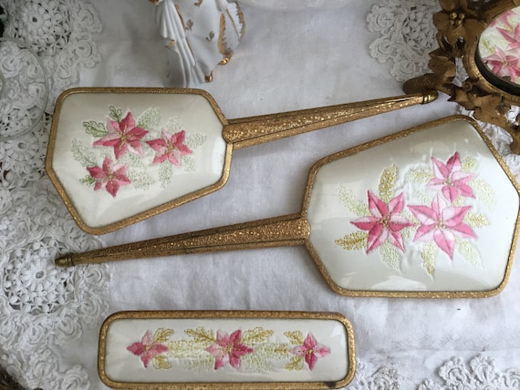 1960s Dressing Table Set Mirror Brushes Pink Fl 1960s Dressing Table Set Mirror Brushes