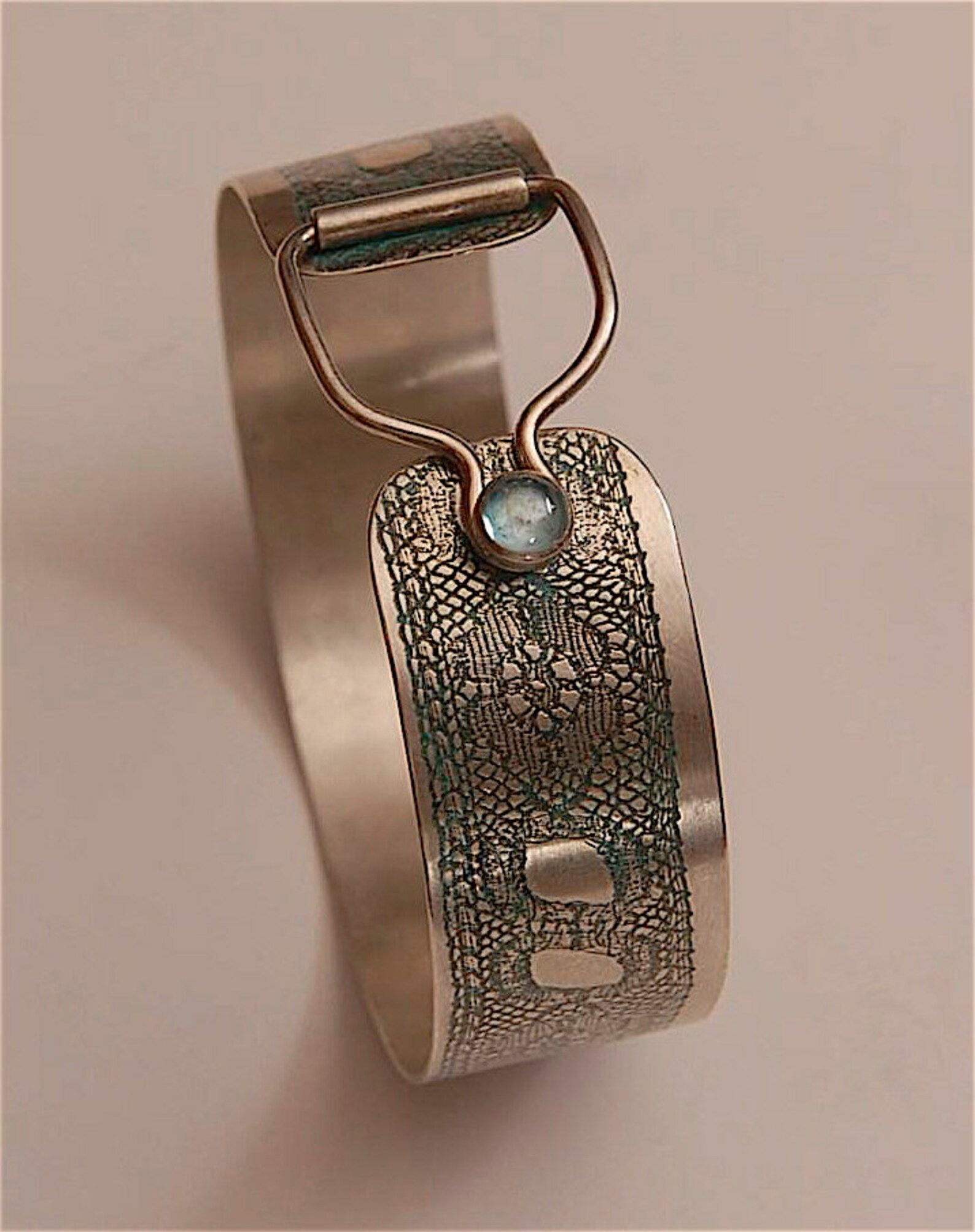 Sterling silver green lace print cuff bracelet with hinged Etsy