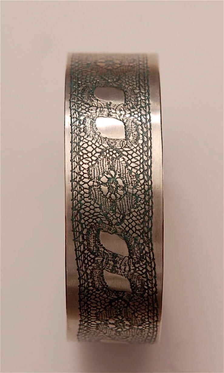 Sterling silver green lace print cuff bracelet with hinged Etsy