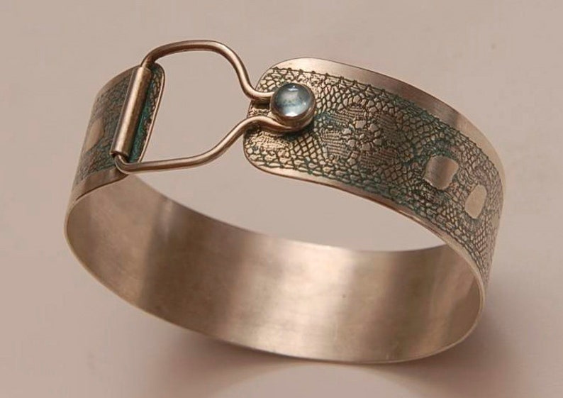 Sterling silver green lace print cuff bracelet with hinged Etsy