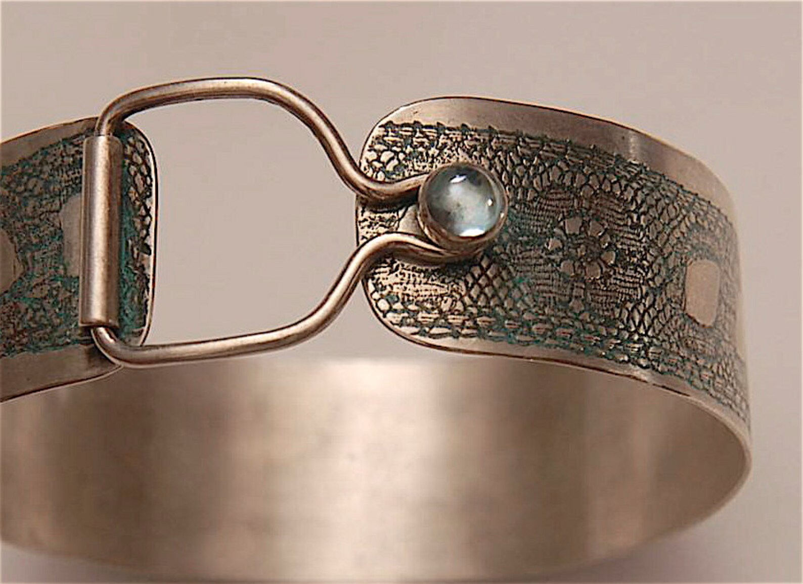 Sterling silver green lace print cuff bracelet with hinged Etsy