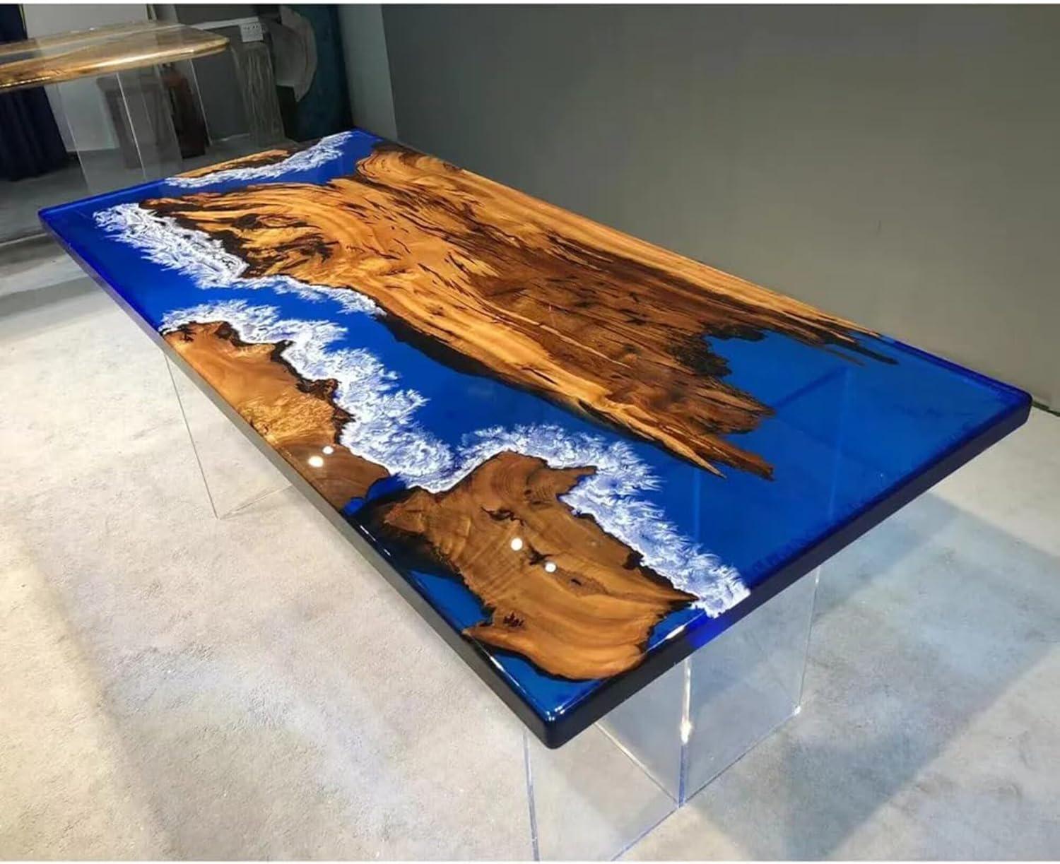 RESINHOMEFURNITURE Teal Blue Ocean Epoxy Table – Dining, Coffee ...
