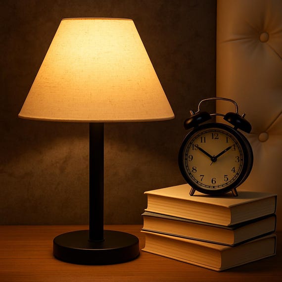 Modern Minimalist Black Table Lamp With Linen Shade – Soft Ambient