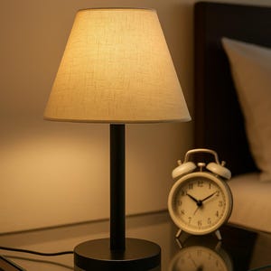 Modern Jute Shade Table Lamp: Black Aluminum Base Bedside Light