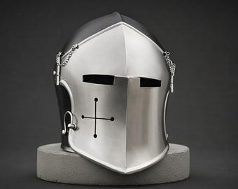Steel Barbuta Helmet 18G, Medieval Black Visor, LARP Cosplay Warrior Armor