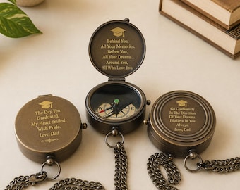 Personalized Brass Compass | Custom Engraving | Anniversary & Christmas Gift | Free Leather Pouch