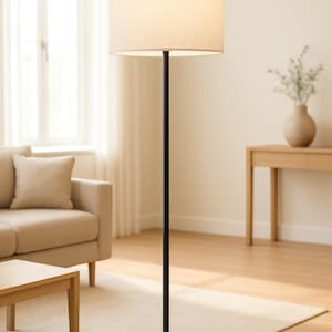 Modern Black Floor Lamp: Linen Shade, Ambient Lighting