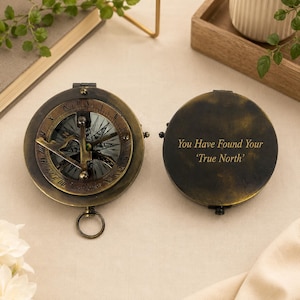 Personalized Brass Sundial Compass – Engraved Nautical Desk Decor, Maritime Collectible