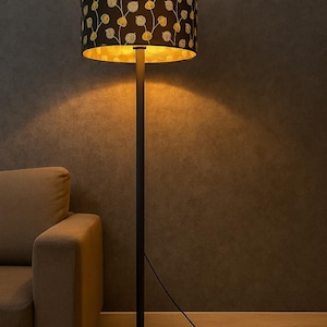 Modern Black Floor Lamp: Gold Leaf Shade, Minimalist Home Decor