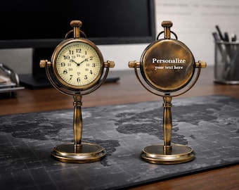 Personalized Vintage Brass Desk Clock – Nautical Home Decor
