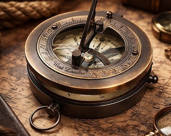 Personalized Engraved Vintage Brass Sundial Compass – Antique Style Nautical Desk Décor, Maritime Navigation Collectible