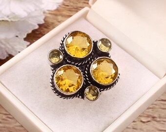 Handmade Citrine Statement Ring, 925 Sterling Silver