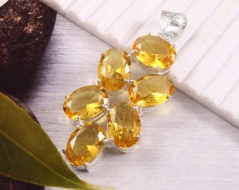 Citrine pendant, 925 sterling silver pendant, handmade pendant, gift for her/him, gemstone pendant, yellow citrine pendant, anniversary gift