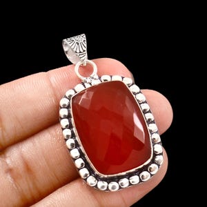 Natürlicher roter Onyx Anhänger, 925 Sterling Silber Anhänger, handgemachter Anhänger, Geschenk für Sie / Ihn, Geburtstagsgeschenk, Edelstein Anhänger