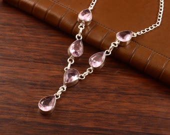 Pink kunzite necklace, 925 sterling silver necklace, handmade necklace, gift for her, anniversary gift, gemstone necklace, women necklace