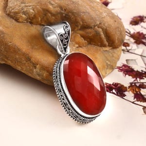 Natürlicher roter Onyx Anhänger, 925 Sterling Silber Anhänger, handgemachter Anhänger, Geschenk für Sie / Ihn, Geburtstagsgeschenk, Edelstein Anhänger