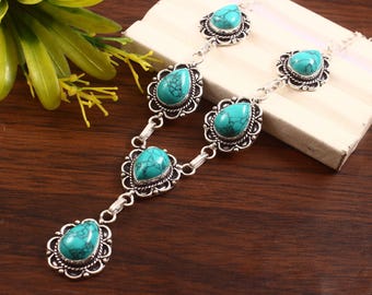 Blue turquoise necklace,925 sterling silver necklace, handmade necklace, gift for her, anniversary gift, gemstone turquoise necklace