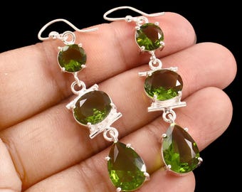 Grüner Peridot Ohrring, 925 Sterling Silber Ohrring, handgemachte Ohrring, Geschenk für sie, Geburtstagsgeschenk, Edelstein Ohrring, Frauen Ohrring