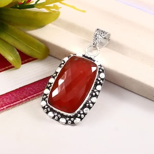 Natürlicher roter Onyx Anhänger, 925 Sterling Silber Anhänger, handgemachter Anhänger, Geschenk für Sie / Ihn, Geburtstagsgeschenk, Edelstein Anhänger