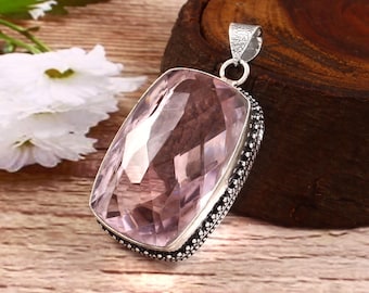 Pendentif kunzite, pendentif en argent sterling 925, pendentif fait main, cadeau pour elle/lui, cadeau d'anniversaire, pendentif en pierres précieuses, pendentif kunzite rose
