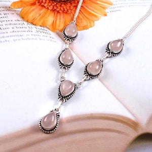 Natural rose quartz necklace,925 sterling silver necklace, handmade necklace, gift for her, anniversary gift, pink gemstone necklace