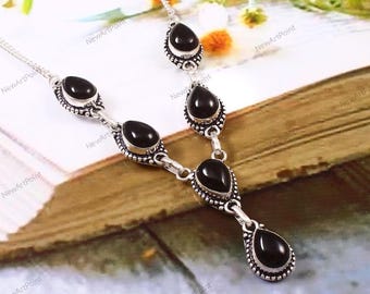 Natural black onyx necklace,925 sterling silver necklace, handmade necklace, gift for her, anniversary gift, onyx gemstone necklace