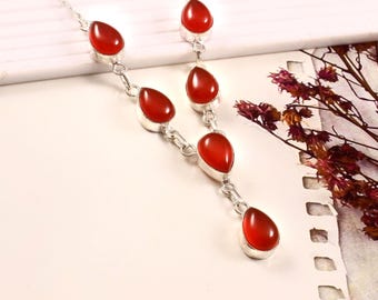 Collier élégant En Argent 925 Avec Une Superbe Onyx Rouge - C-AR-13 - Neuf Avec étiquettes