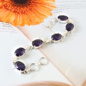 Amethyst Armband, 925 Sterling Silber Armband, handgemachtes Armband, Geschenk für Sie / Ihn, Geburtstagsgeschenk, Edelstein Armband