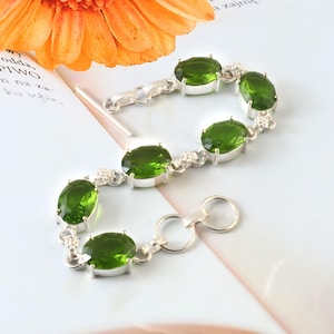 Pulsera de peridoto, pulsera de plata de ley 925, pulsera hecha a mano, regalo para ella/él, regalo de aniversario, pulsera de piedras preciosas, regalo de cumpleaños