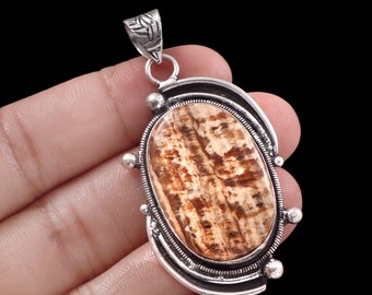 Natural aragonite pendant, 925 sterling silver pendant, handmade pendant, gift for her/him, anniversary gift, gemstone pendant