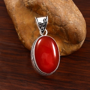 Natürlicher roter Onyx Anhänger, 925 Sterling Silber Anhänger, handgemachter Anhänger, Geschenk für Sie / Ihn, Geburtstagsgeschenk, Edelstein Anhänger
