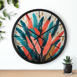 Bohemian Feather Wall Clock: Colorful Boho Home Decor