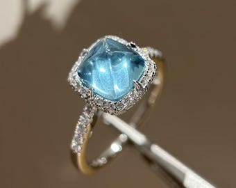 Sugarloaf Paraiba Tourmaline Ring , 925 Sterling Silver Lab Paraiba Ring
