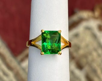 Princess Cut Emerald Ring | Gold Plated Sterling Silver Promise Ring