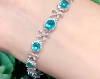Paraiba Tourmaline Bracelet: Sterling Silver, CZ Diamond Accents
