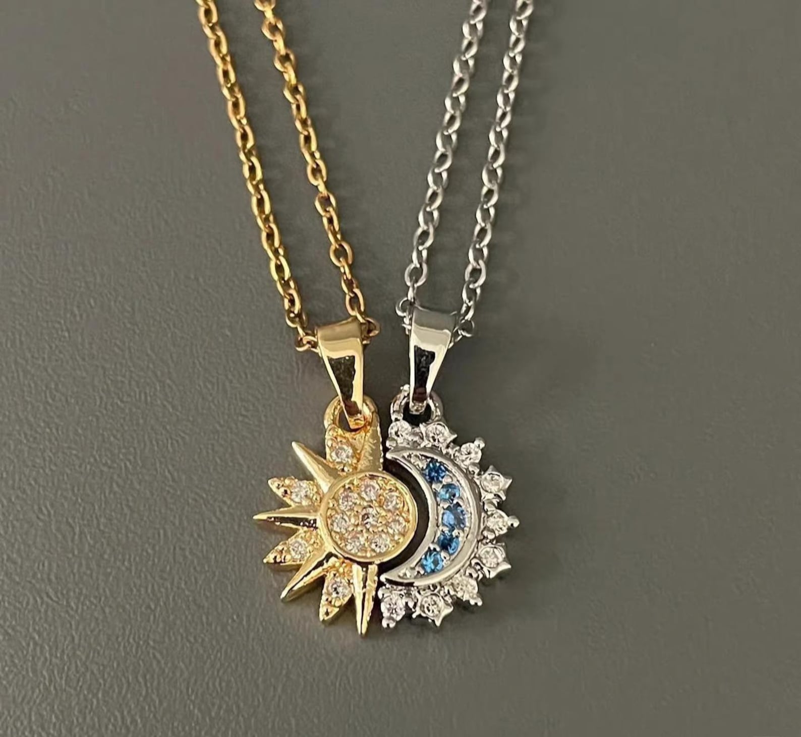 Sterling Silver Sun and Moon Necklace Set, Friendship Jewelry - Etsy