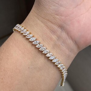 925 Sterling Silver Marquise Diamond Tennis Bracelet | Dainty Luxury Lab Diamond Bracelet | Modern Fine Jewelry Gift for Her