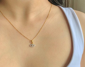 14kt Solid Gold Diamond Evil Eye Pendant