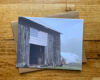 Foggy Flag on Barn - Photo Notecard - Free Shipping