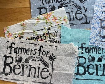 Farmers for Bernie hand-stamped linocut fabric patch