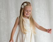 Ivory girls linen dress, Christening dress, Ivory flower girl dress, Rustic wedding flower girl outfit, Toddler linen dress, Champagne dress