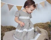 Grey polka dot dress for girl - linen girl dress - dotted toddler dress - linen flower girl dress - linen girl outfit - summer linen dress