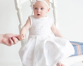 Christening linen dress for baby girl - Baptism girl dress