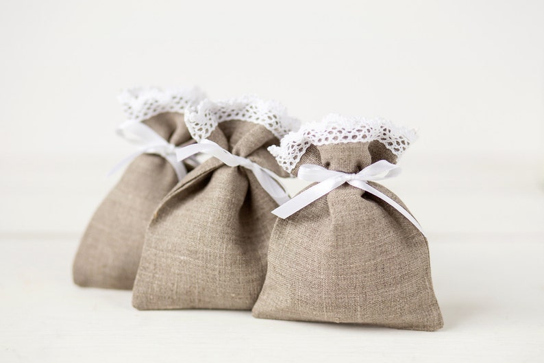 Wedding favor bags Baby shower bags Christmas Gift bags Linen favor bags set 10 Linen lace wedding favor gift bags