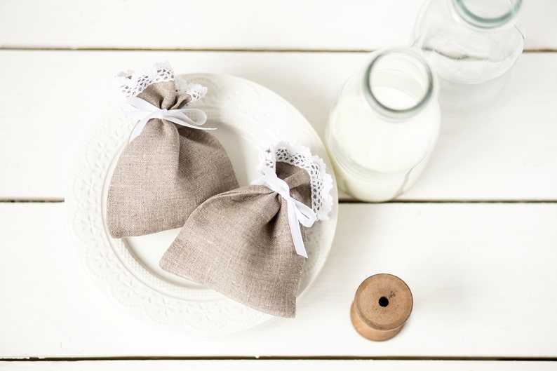 Wedding favor bags Baby shower bags Christmas Gift bags Linen favor bags set 10 Linen lace wedding favor gift bags