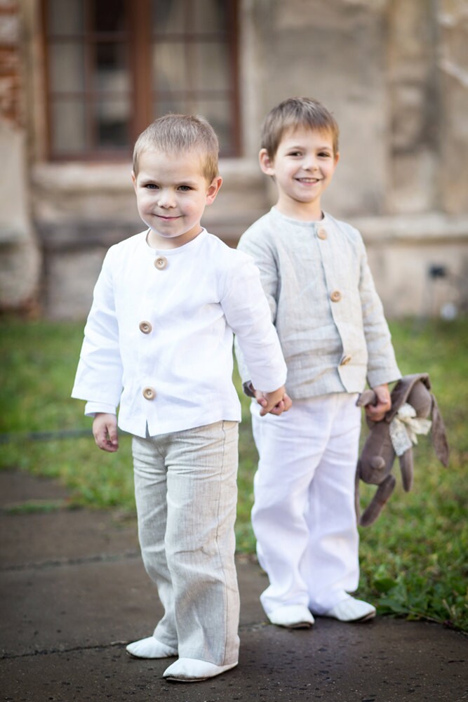 Boys linen shirt white linen shirt Boy baptism outfit Baby Etsy