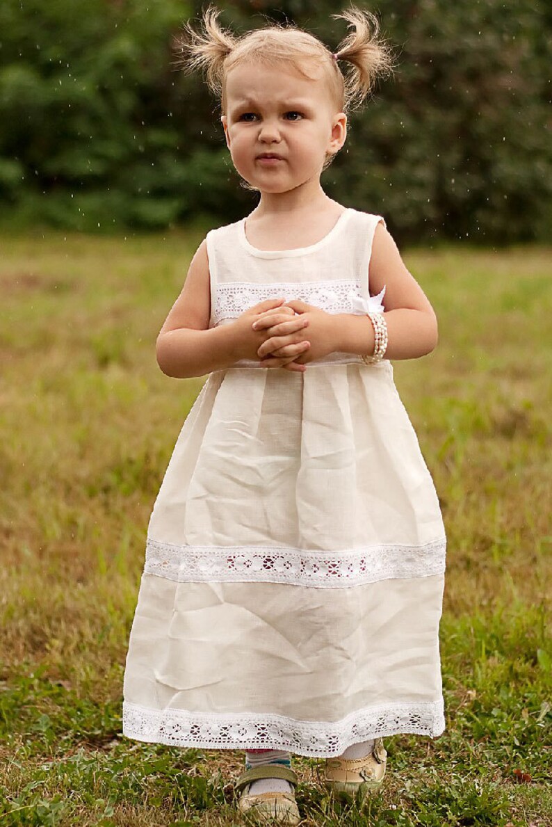Ivory Flower girl dress Flower girl linen ivory dress Etsy
