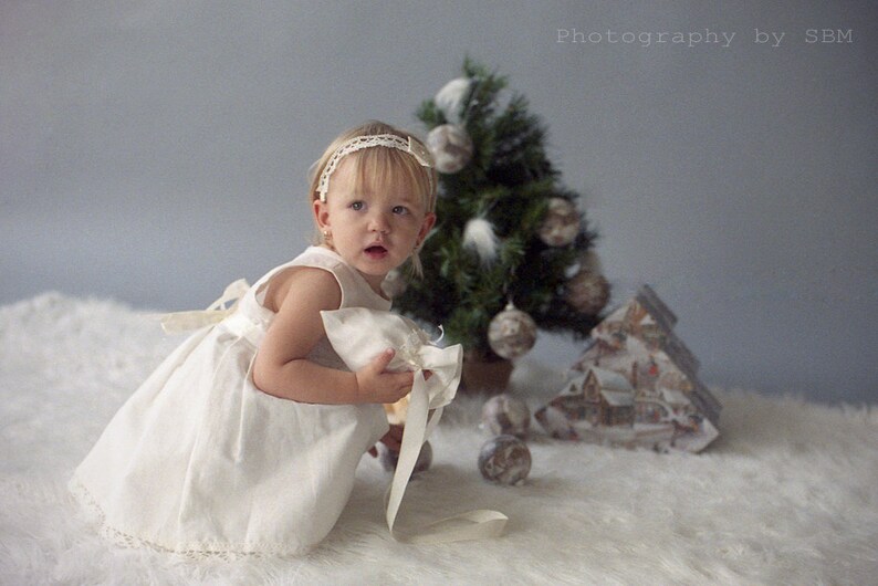 Flower girl  outfit  Girl ivory dress jacket headband tote image 1